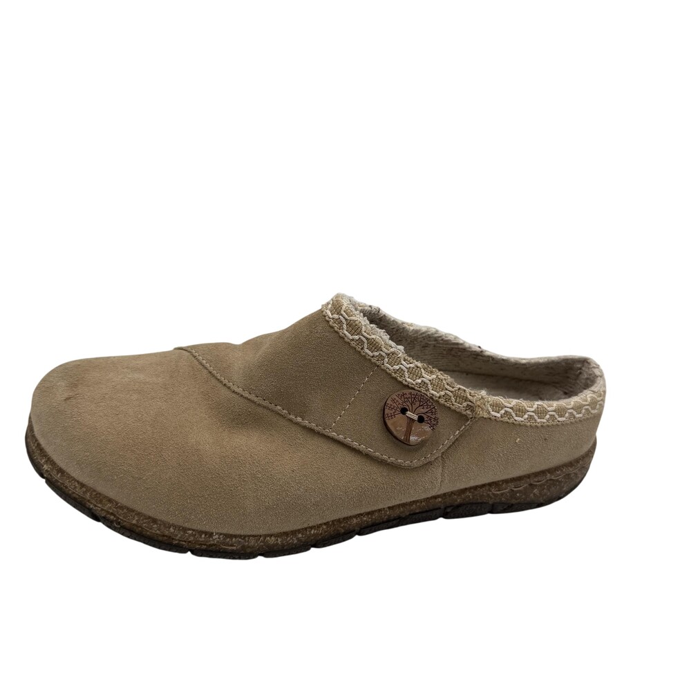Earth Origins Shoes Womens Size 9 Beige Suede Mule Slipper Fleece Lined Comfort